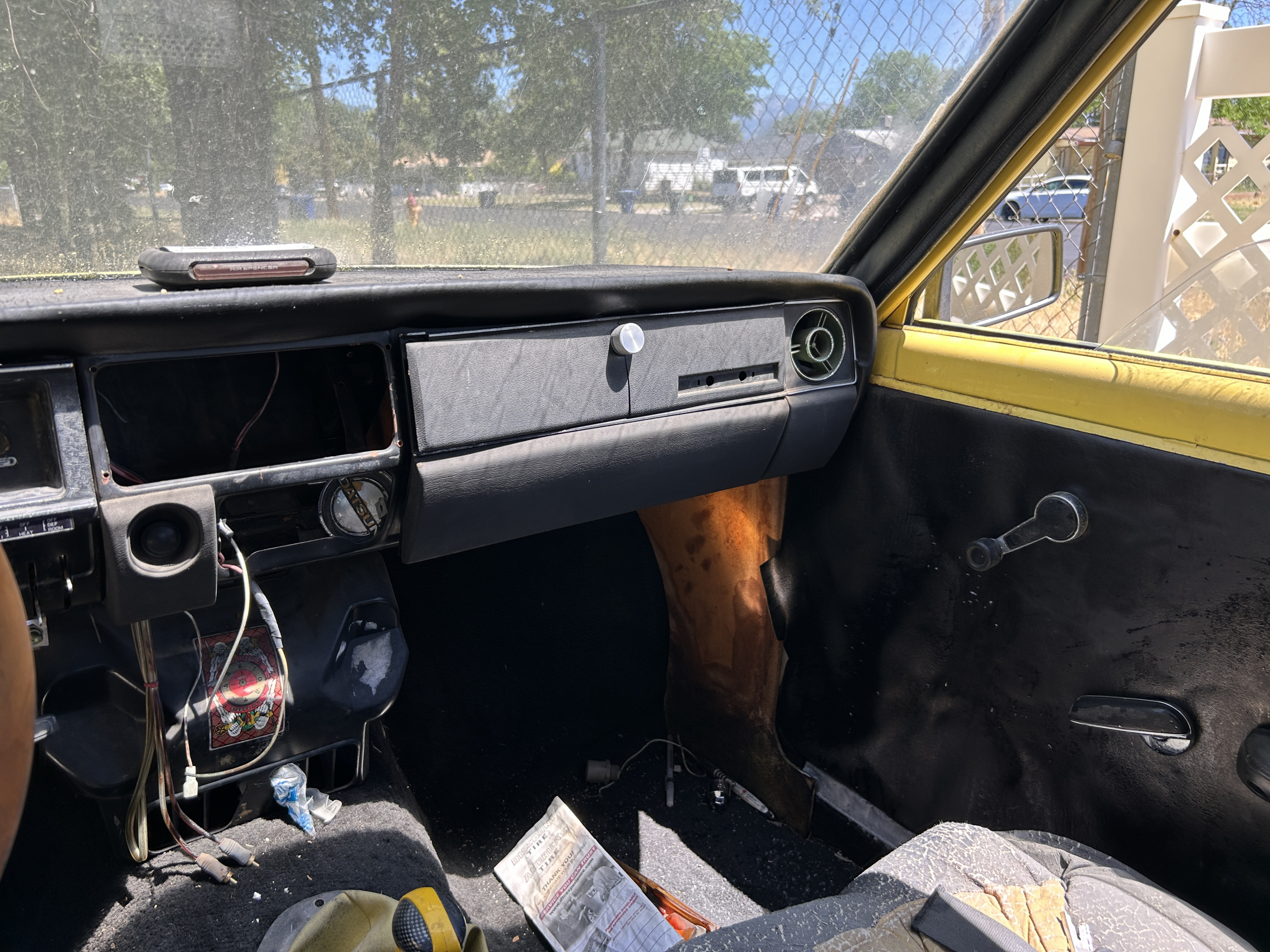 Interior of abandoned 1969 Datsun 510